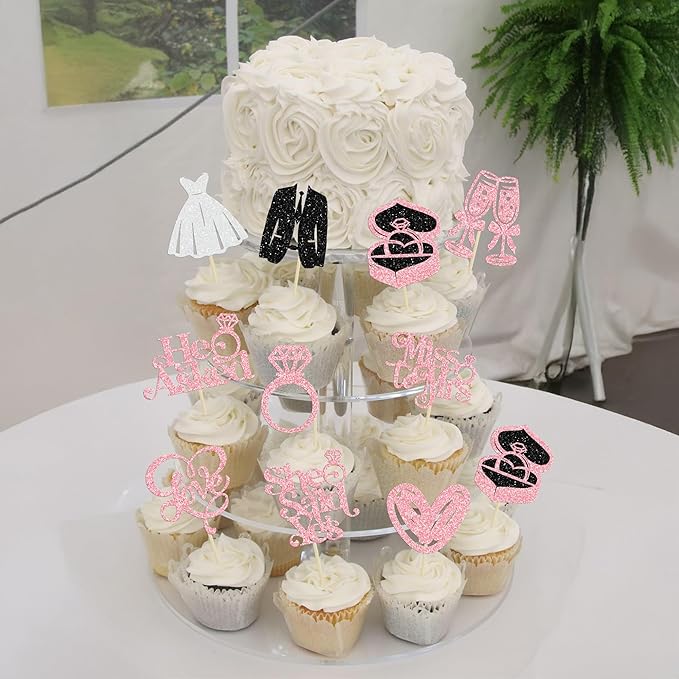 Gyufise 30Pcs She Said Yes Cupcake Toppers Glitter Diamond Ring I Do Love - Image 7