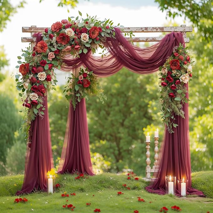 Arch Drapes for Wedding Arch Draping Fabric Burgundy Sheer Backdrop Curtain for - Image 8