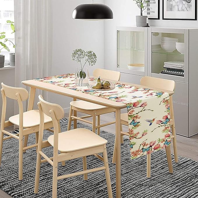 Floral Butterfly Table Runner Seasonal Spring Flower Bird Table Decoration - Image 4