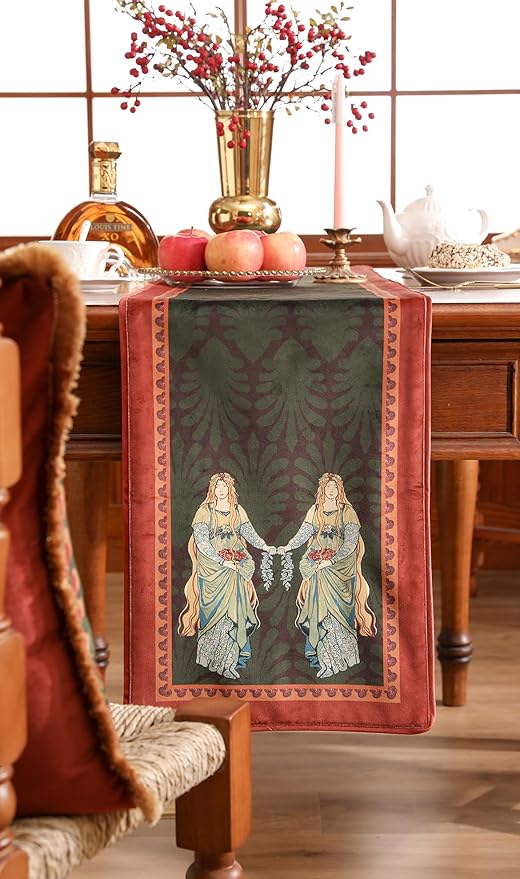patdrea Designer Mysterious Oil Painting Figures Velvet Table Runner, Decoration - Image 8
