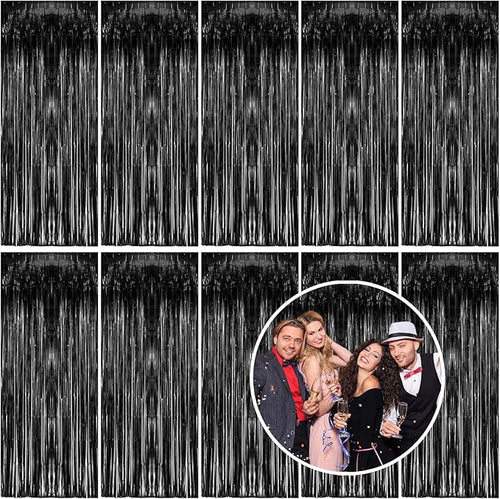 10 Pack Foil Curtain Backdrop Black Metallic Tinsel Foil Fringe Curtains Photo by KEJ