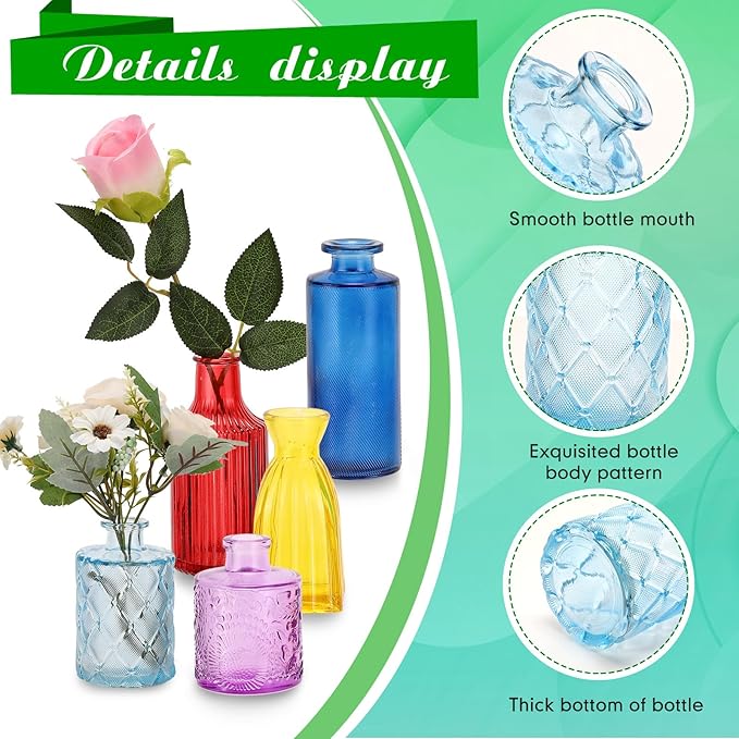 Yaomiao 60 Pcs Vases Bulk Colored Flower Glass Vases Bud Vintage Colored Glass - Image 4