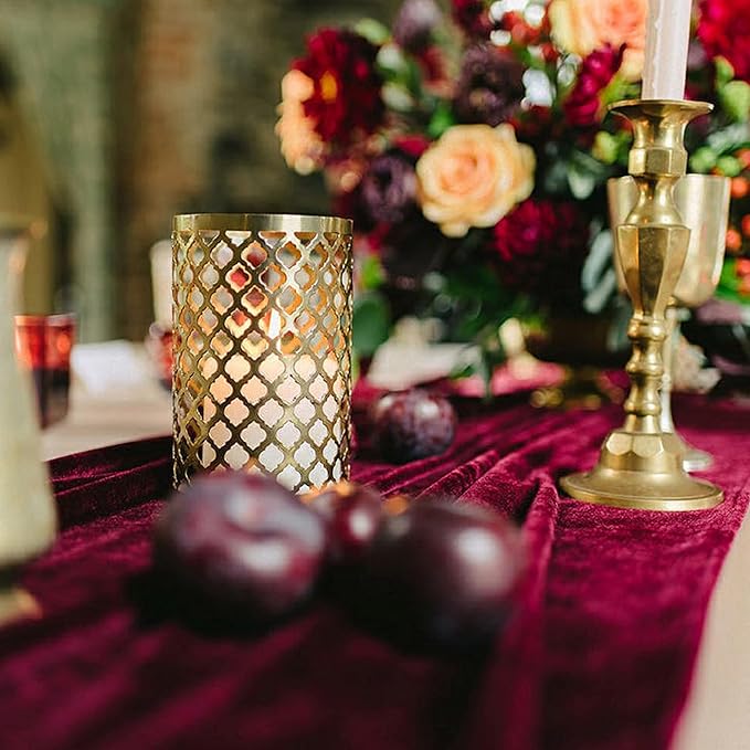Table Runner 20 x 120 Inches Long Burgundy Wedding Table Runners, Velvet Table - Image 4