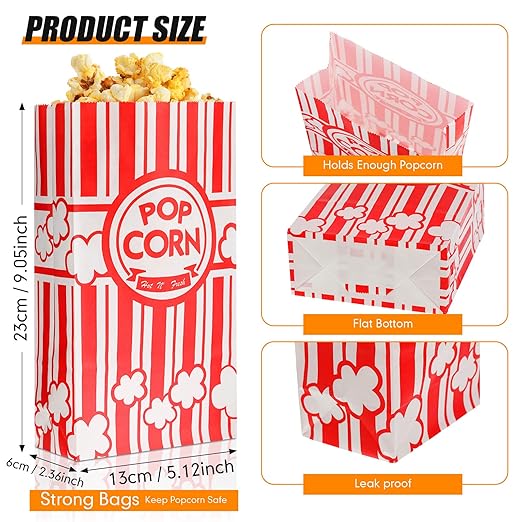 500 Pcs Paper Popcorn Bags Bulk 2 oz Large Flat Bottom Boxes Red and White - Image 2