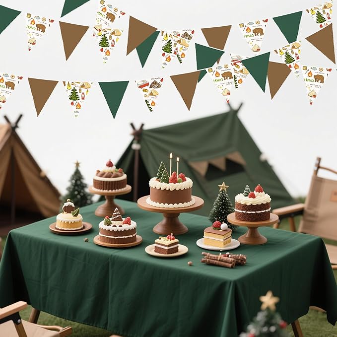 32Ft Camping Party Decorations Green Brown Camper Triangle Flag Fabric Banner - Image 7