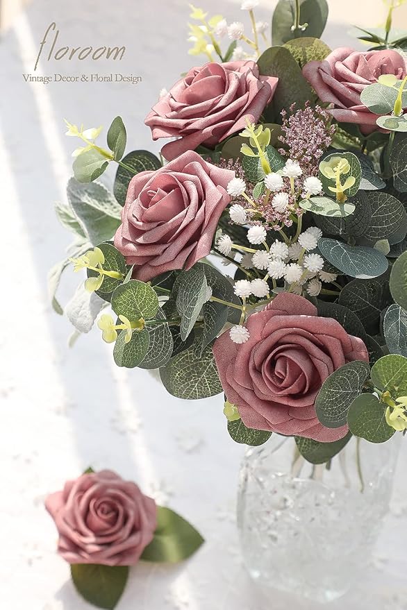 Floroom Artificial Flowers 50pcs Real Looking Dusty Rose Foam Fake Roses - Image 2