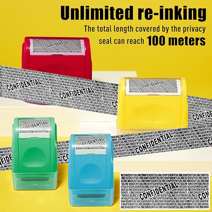 Mimorou 4 Pack Identity Theft Protection Roller Stamps Kit Confidential Privacy - Image 3