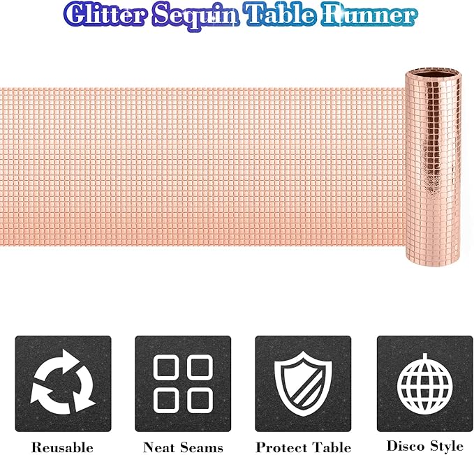 4 Packs Rose Gold Disco Table Runner, 12 x 108 Inches Glitter Silver Party - Image 5