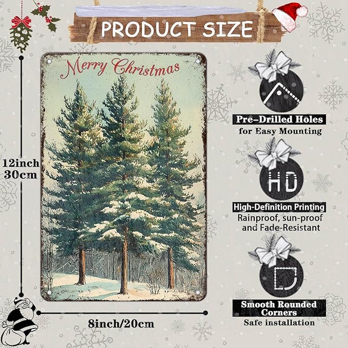 Vintage Christmas Decor Sign Christmas Tree Metal Tin Sign Merry Christmas - Image 2