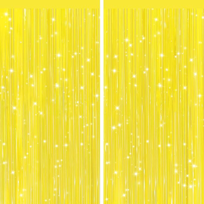 GCB 2Pack Macaron Yellow Metallic Tinsel Foil Fringe Curtains, Door Streamers by GCBPartyDecorations