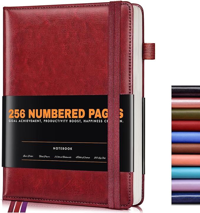 Lined Journal Notebook for Women Men, 256 Numbered Pages Hardcover Leather by Unknown