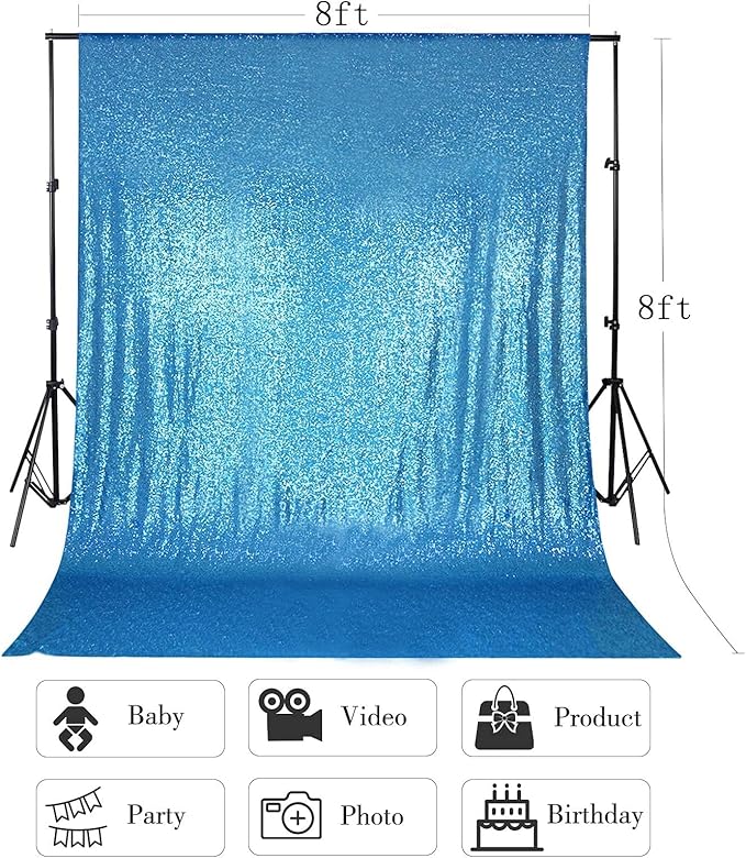 8ft x 8ft Aqua Blue Sequin Backdrop Curtain Sparkle Photo Backdrop - Image 5