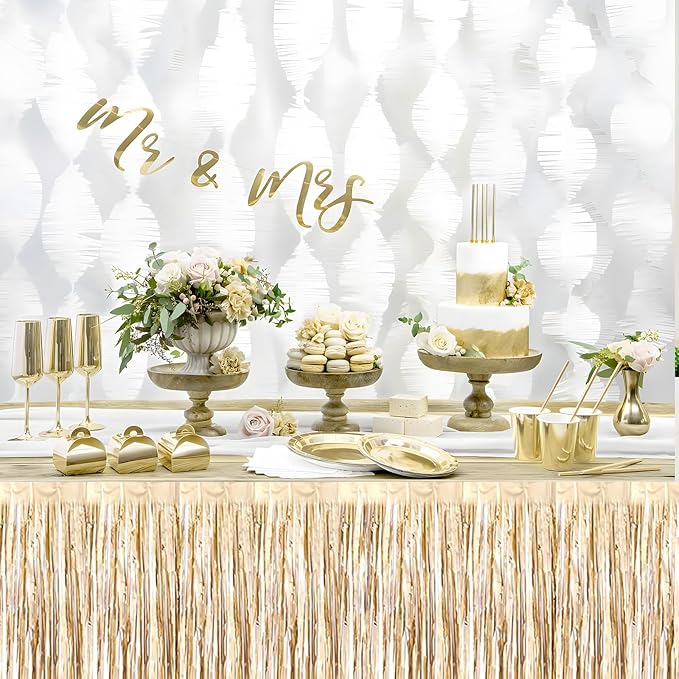 3 Pack 29x108 Inch Champagne Gold Foil Fringe Table Skirts Metallic Banner - Image 7
