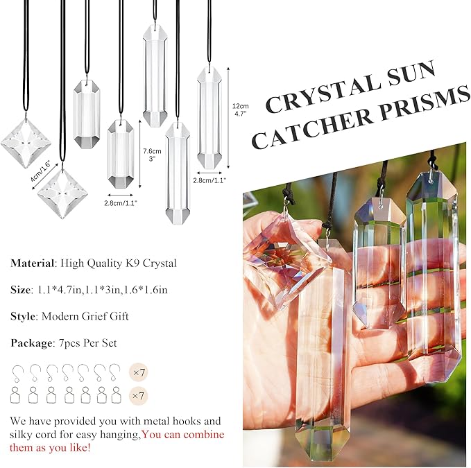 HDCRYSTALGIFTS Modern Grief Gift, Set 7 Clear Crystal Prisms Suncatchers - Image 5