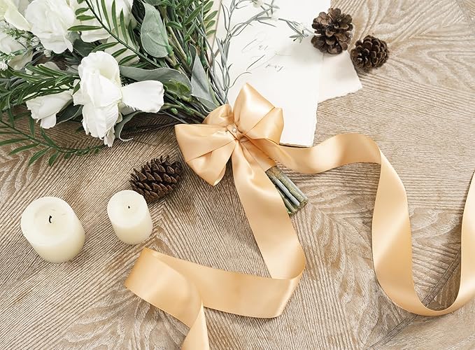 Champagne Satin Ribbon 1-1/2 Inch 50 Yards Double-Faced Polyester Ribbons - Image 6
