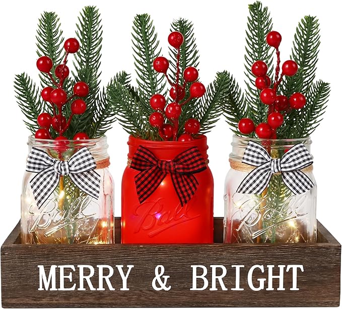 DIYDEC 3PCS Christmas Mason Jars 3*5Inch lighting Painted Xmas Tiered Tray by DIYDEC