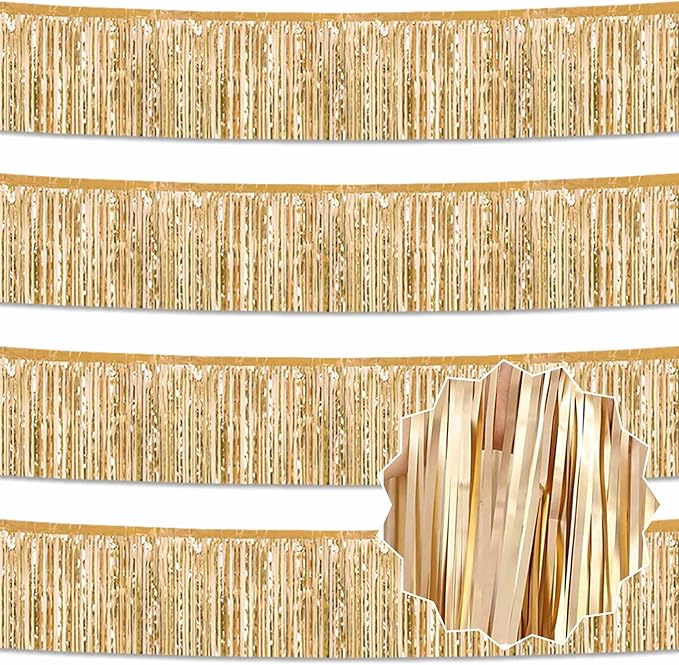 4 Pack 10 Ft Champagne Gold Foil Fringe Garland Metallic Streamers Tinsel by LANTIANCHEN