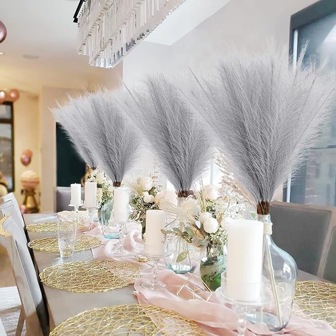 50pcs Faux Pampas Grass Grey, 21.6" Short Artificial Pompous Grass Floral Fake - Image 2