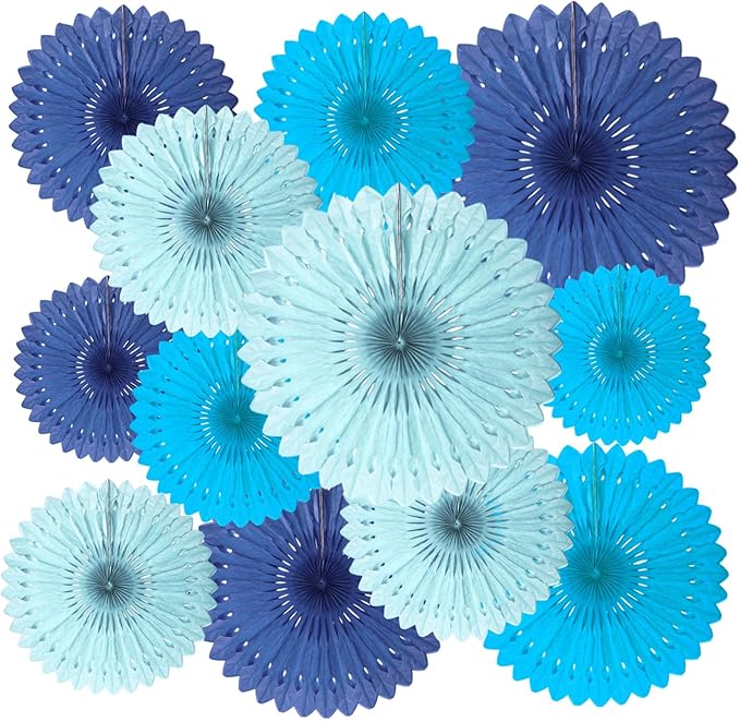 18 Pcs Blue Set Hanging Paper Fan, Hanging Honeycomb Round Paper Fans by Zankubom