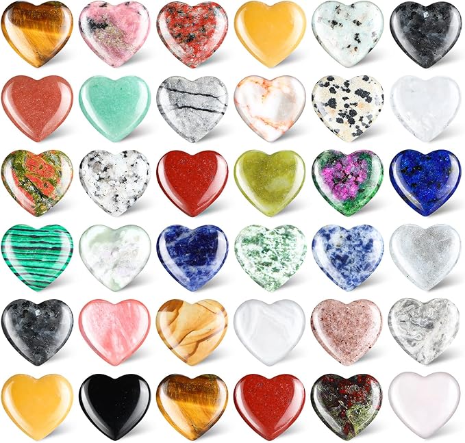 Nuenen 40 Pcs 0.8 Inch Worry Stone Bulk Crystals Heart Shaped Rock Tiny by Nuenen