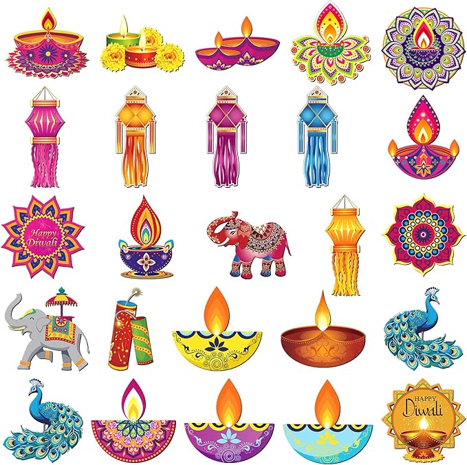 Xuhal 25 Pcs Happy Diwali Magnets Decoration Colorful Elephants Lanterns Oil - Image 8
