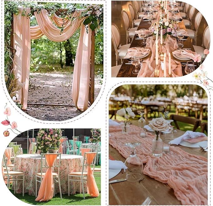 Sioloc 5 Pack Peach Coral Cheesecloth Table Runner Fall Autumn Decor - Image 4