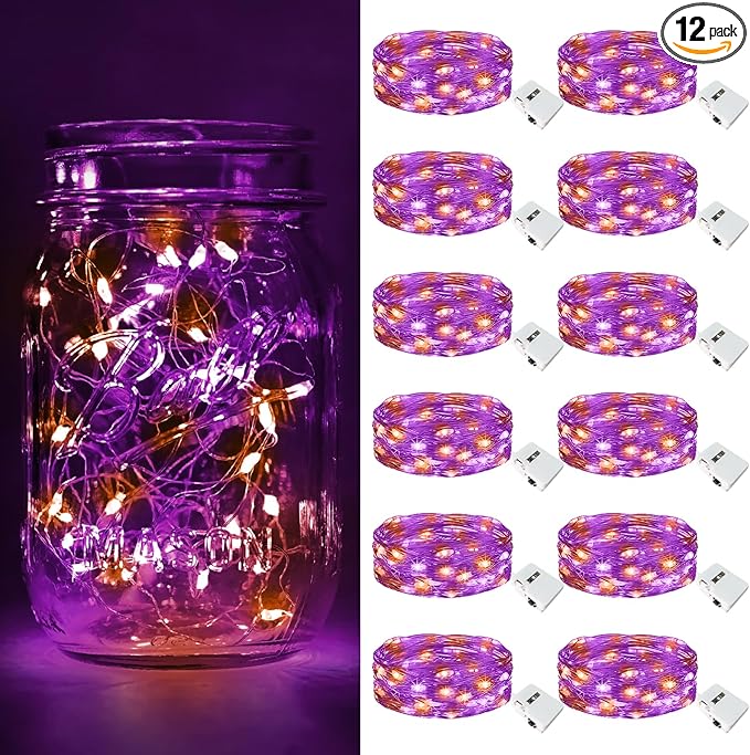 btfarm 12 Pack Fairy Lights Battery Operated, 7ft 20 Led Orange Purple Twinkle by btfarmdecorativelighting