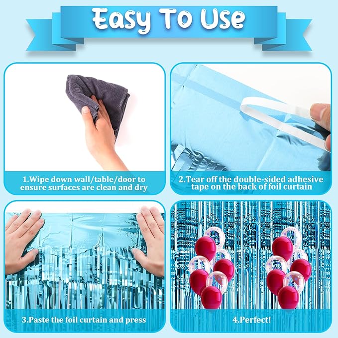 2 Pack 3.3x8.2 Feet Light Blue Foil Fringe Backdrop Curtains, Tinsel Streamers - Image 4