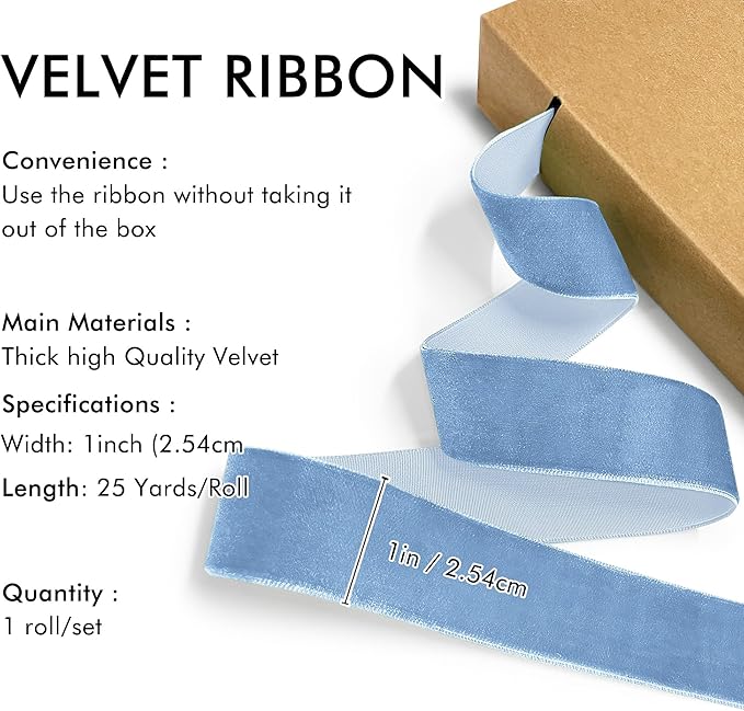 Blue Velvet Ribbon 1'' 25 Yards - Image 2