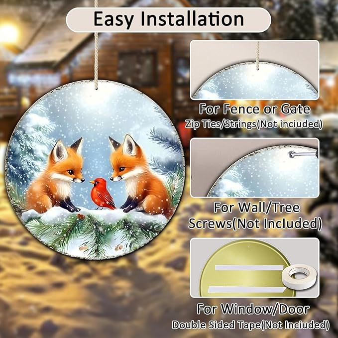 Christmas Round Fox Metal Tin Sign - Image 3