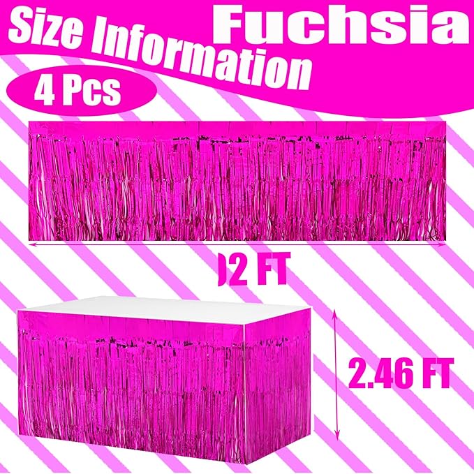 4 Pack 29x108 Inch Metallic Foil Fringe Tinsel Table Skirts - Image 2