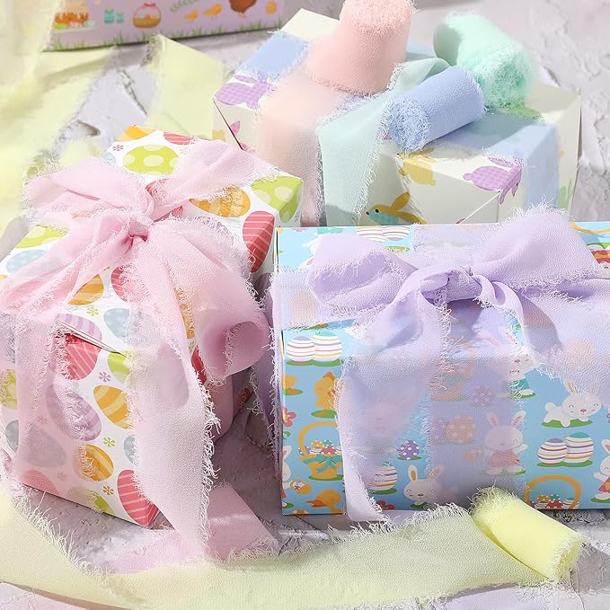 6 Rolls Handmade Fringe Chiffon Silk Ribbon 1.5" x 3 Yd Colorful Ribbon - Image 4