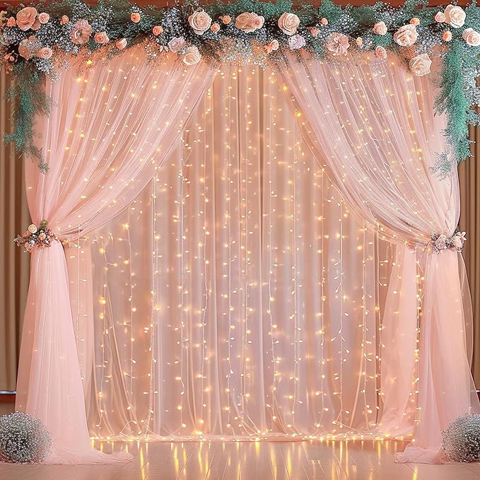 10×10ft Peach Tulle Backdrop Curtain - Image 3