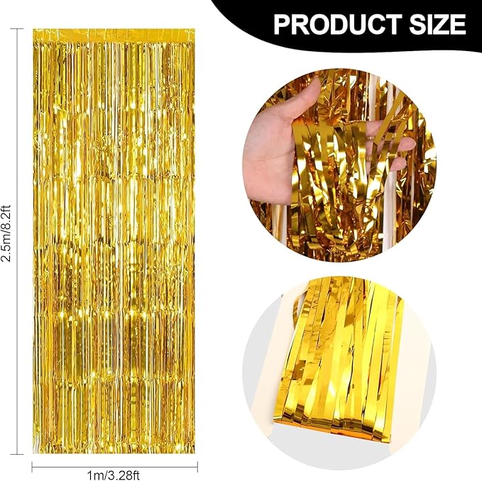 24 Pack Gold Metallic Foil Fringe Curtains, 3.2ft x 8.2ft Foil Fringe Curtain - Image 2