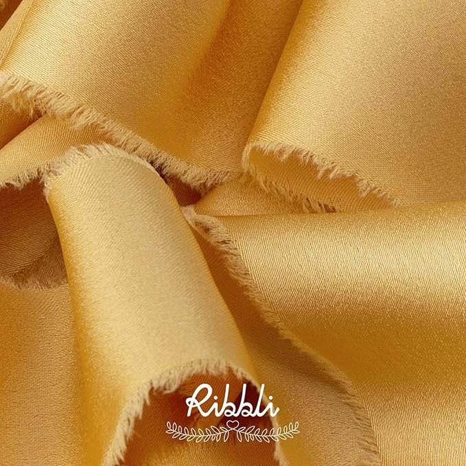 Ribbli Gold Silk Satin Ribbon 1.5 Inch x 12 Yard Handmade Frayed Chiffon Ribbon - Image 2