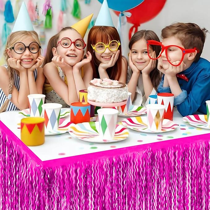 6 Pack 29x108 Inch Rose Red Wave Foil Fringe Table Skirts Metallic Banner - Image 5