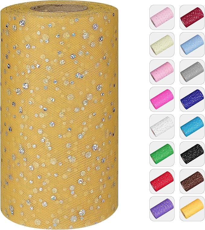 Glitter Tulle Rolls, 6” by 50 Yards Sequin Tule Netting Fabric Tulle by ICOSHOW