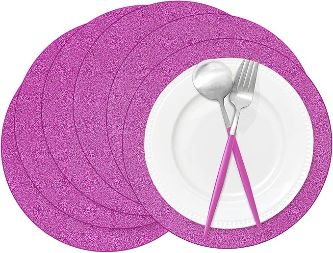 50 Pieces Hot Pink Glitter Paper Place Mats Sparkle 14'' Round Disposable Table by Datyiiha