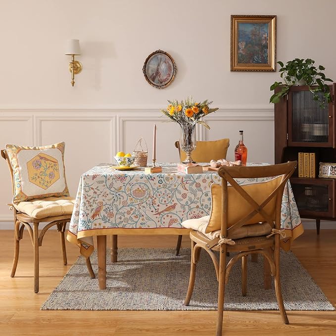 patdrea Designer Vintage French Extra Long Rectangular Tablecloth, Floral Birds - Image 9