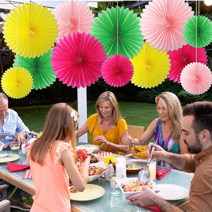 24 Pcs Colorful Paper Fans Party Hanging Decorations Rainbow Classroom Wall - Image 6