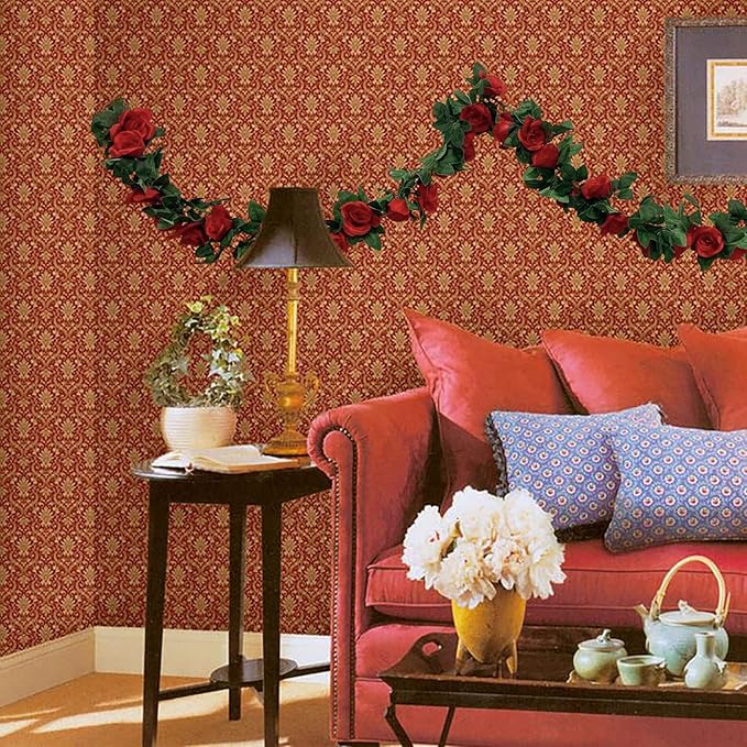 2 Pack Artificial Rose Vine Garland Fake Roses Flowers Plants Vines Hanging - Image 7