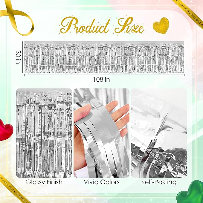 3 Pack Red Green Silver Table Skirts, 29x108" Metallic Foil Tinsel Fringe Table - Image 3