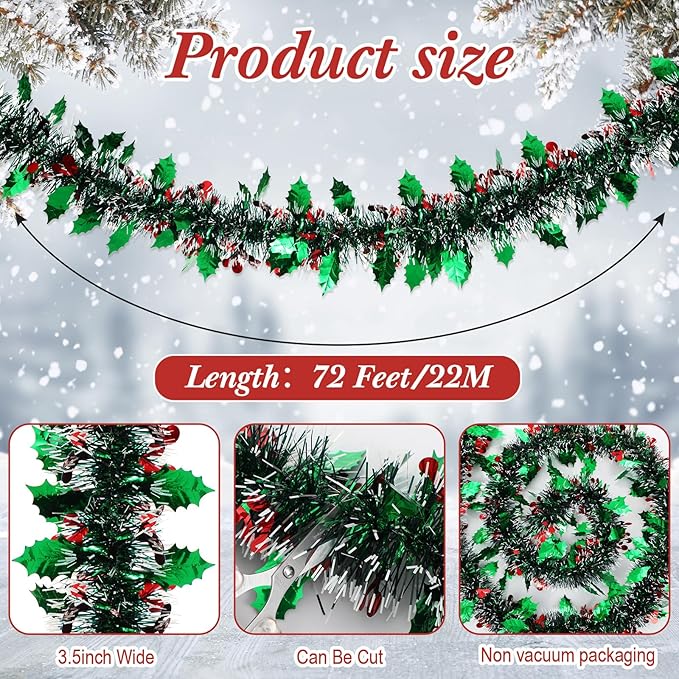 72 Feet Christmas Tinsel Garland Shiny Metallic Tinsel Twist Garland Streamers - Image 2