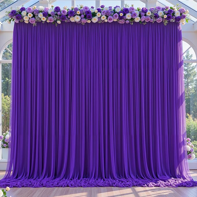 Purple Tulle Backdrop Curtain for Parties Wedding, 10ft x 10ft Wrinkle Free - Image 7