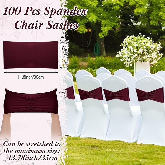 Moukeren 100 Pcs Spandex Chair Sashes Bows Bands Slider Sashes - Image 2