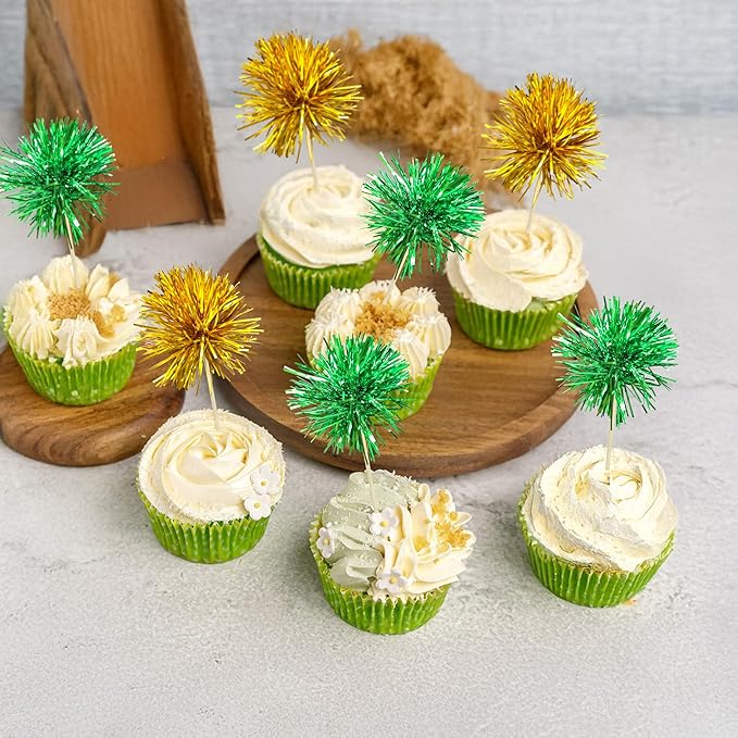 Ephlyn 30Pcs Foil Firework Cupcake Toppers Sparkle Tinsel Cupcake Picks - Image 4