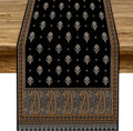 Vintage Paisley Table Runner, Boho Brown Black Flowers Leaves Print Table Runner by JanJCurt