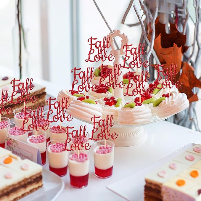24 PCS Fall in Love Cupcake Toppers Glitter Fall Theme Party Cupcake Picks - Image 6