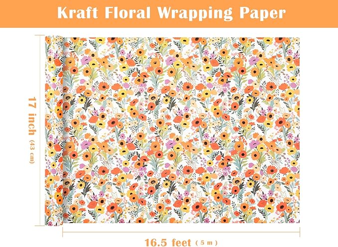 WRAPAHOLIC Kraft Floral Wrapping Paper Roll - Image 3