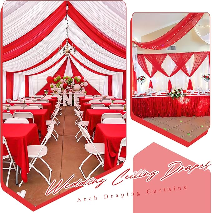 6 Panels Red Ceiling Drapes for Wedding 5ftx20ft Chiffon Fabric Arch Draping - Image 5